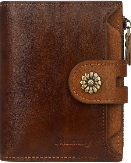 Blucoay Wallet Women,RFID Blocking Leather Womens Wallet Bifold Compact Card Holder Small Wallet for Women with Removable ID Window zsbrown