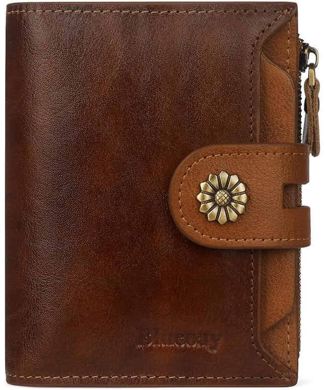 Blucoay Wallet Women,RFID Blocking Leather Womens Wallet Bifold Compact Card Holder Small Wallet for Women with Removable ID Window zsbrown