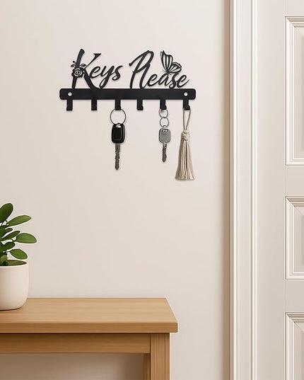 Deveosa Key Hooks Holder for Wall Decorative - Small Blakc Cute Front Door Car Garage Keyholder Entryway Sign House Hanging Key Chain Ring Hangers Stand for Wall Mount Racks