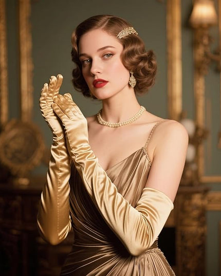 THARAHT Women Long Gloves with Satin Elbow Length for 1920s Opera Tea Party Costumes Bridal Evening Dress