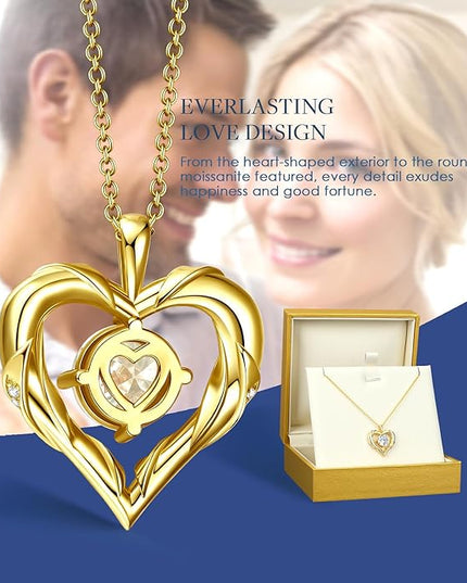 Beam & Bask 2-3 Ct Moissanite Heart Necklaces for Women, 18K Gold Plated Romantic Pendant for Anniversary Birthday, 925 Sterling Silver Jewelry for Wife Girlfriend Mom Her