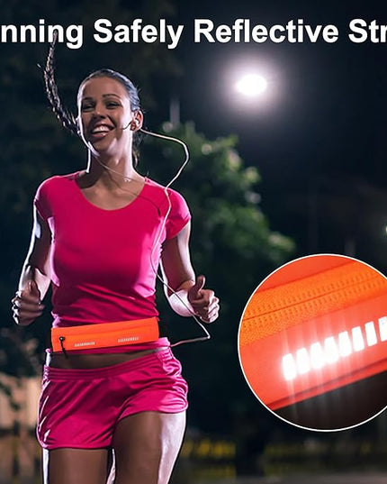 Slim Running Belt For Men and Women Waist Fanny Pack Phone Holder Pouch Bag Reflective Zipper Pocket Workout Cycling Fitness Orange