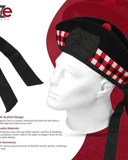 Glengarry HAT Pure Wool Cap with POM POM Soft Cotton Lining Comfortable FIT Kilt Accessories – Military Cap Highland WEAR