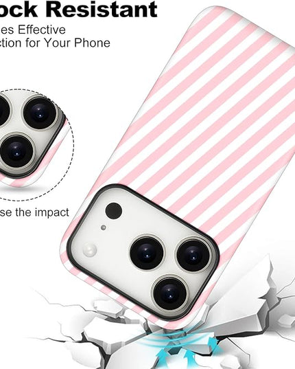 Magnetic for iPhone 17 Pro Max Case Cute Diagonal Stripes Phone Case, Shockproof Slim TPU and Hard PC Protective Phone Cover Compatible with MagSafe Designed for Women Girls,Pink