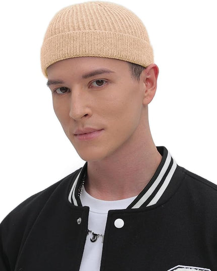 ROYBENS Thin Swag Wool Short Fisherman Beanie for Men Women, Knit Cuff Trawler Beanie Watch Hat, Soft Spring Fall Skull Cap