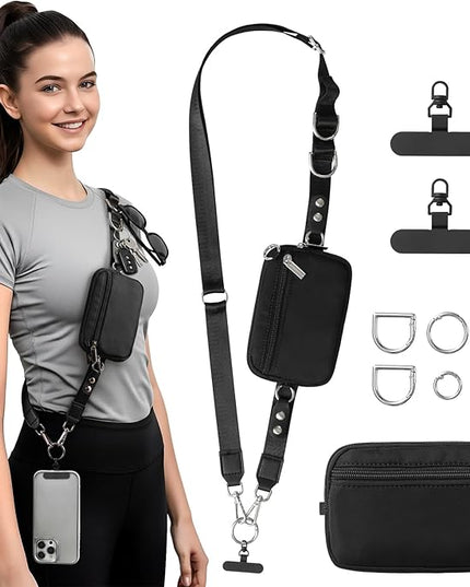 Upgrade Clip and Go Phone Lanyard Crossbody with RFID Shielding Wallet, Lanyard for Keys Glasses Accessories, Anti-theft and Privacy Protection Design, Adjustable Phone Strap Wrist Strap for Travel.