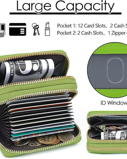imeetu RFID Credit Card Holder, Small Leather Zipper Card Case Wallet for Women