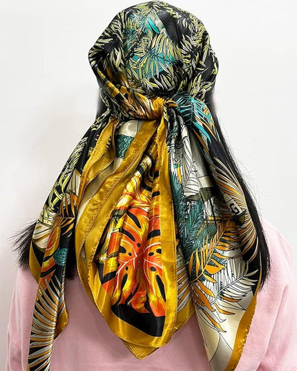Julunar Silk Like Head Scarf for Women - Satin Large Hair Scarves - 35" Square Silk Hair Wrap for Sleeping with Gift Packed
