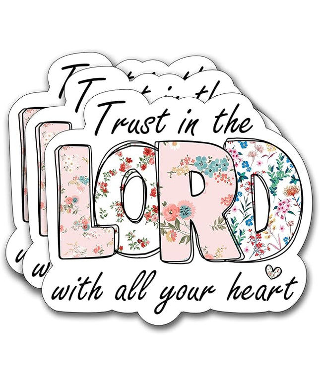 (3Pcs) Trust in The Lord with All Your Heart Sticker, Christian Gifts Decorate Books Laptop Phone, Water Bottles Kindles Stickers Tumbler Waterproof Vinyl Decorate Sticker 3 x 2,6" Inch
