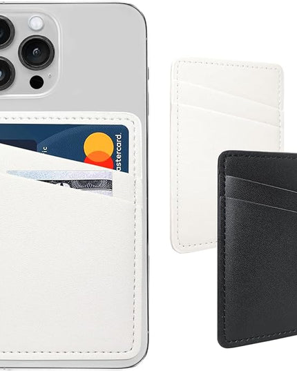 Phone Wallet Stick On, Leather Phone Card Holder, Credit Card Holder for Phone Case Compatible with iPhone, Samsung and Android - White, Black