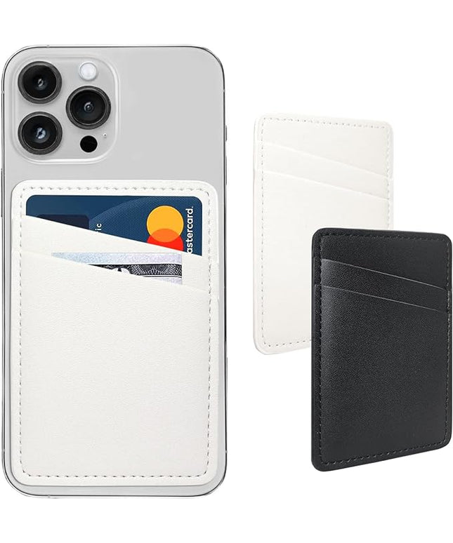 Phone Wallet Stick On, Leather Phone Card Holder, Credit Card Holder for Phone Case Compatible with iPhone, Samsung and Android - White, Black
