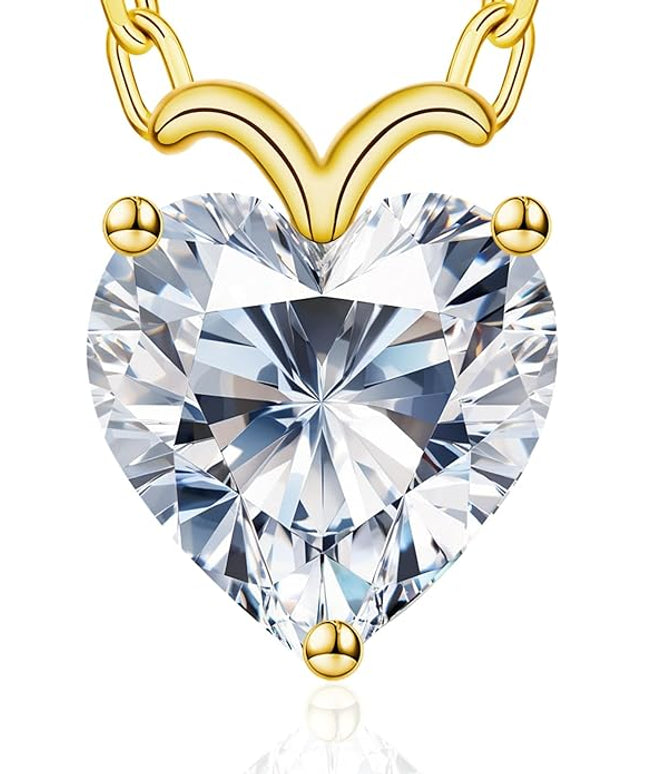 ForeverLove Heart Necklaces for Women, 4-2 Carats Heartshap Moissanite, Silver Pendant Jewelry, Anniversary Birthday Gifts for Wife, Girlfriend, Daughter, Mom