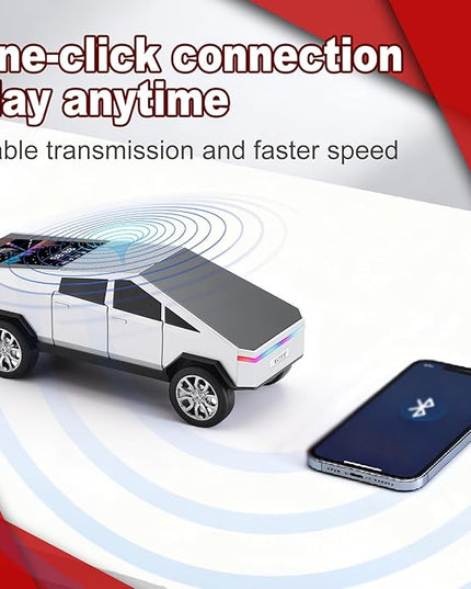 Futuristic Pickup Truck Replica Bluetooth Speaker with LED Display Screen – TWS Stereo, FM, USB/TF Playback, LED Lights, Built-in Mic, Gift for Car Lovers & Tech Fans (Silver)