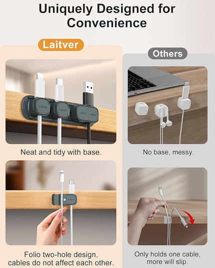 6 Pack Magnetic Cable Clips [1s Open/Lock], Laitver Cord Organizer Holder Strong Adhesive Desk Cable Management- Organize Charging Cords Neatly for Home, Office, Car,Desk, Nightstand-Sea Blue