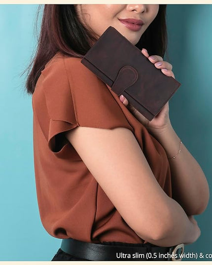 Real Leather Women Wallet Leather with RFID Blocking -Trifold Card Holder Designer Ladies Clutch with ID Window Wallets