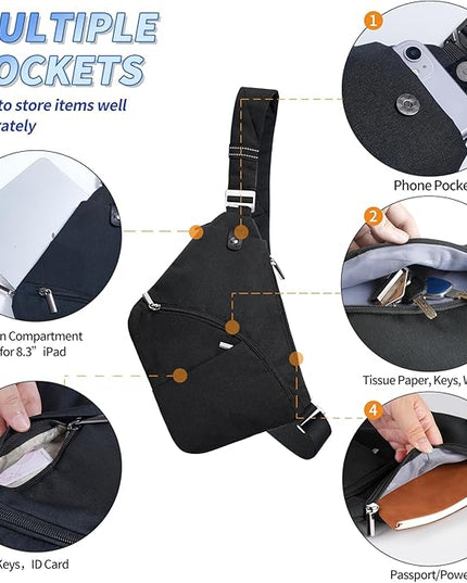 VADOO Sling Bag for Men and Women, Anti theft Crossbody Bag Lightweight Shoulder Chest Bag for Travel Gym