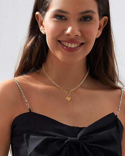 Cute Heart Necklace Dainty 18k Gold Plated Tiny Heart Pendant Choker Necklaces Small Gold Love Open Heart Chain Necklace for Women Simple Gold Necklace for Women Trendy Jewelry