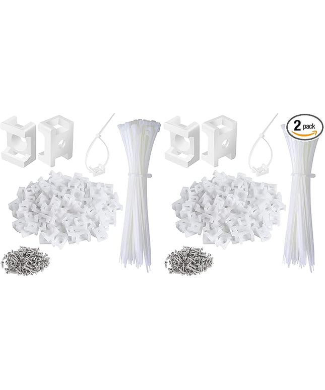 100 Pcs Cable Zip Tie Saddle Type Mounts Base with 100 Pcs 8" Cable Ties and 100 Pcs Tapping Screw, Wire Cable Clips Organizer Holders Clamps White (Pack of 2)