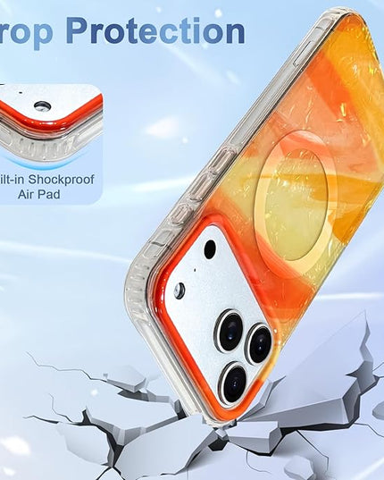 Cute Case for iPhone 17 Pro Max Case for Women Girls [Compatible with Magsafe] with Translucent Pearl Pattern Design, Aesthetic Girly Magnetic Protective Phone Cover, Orange