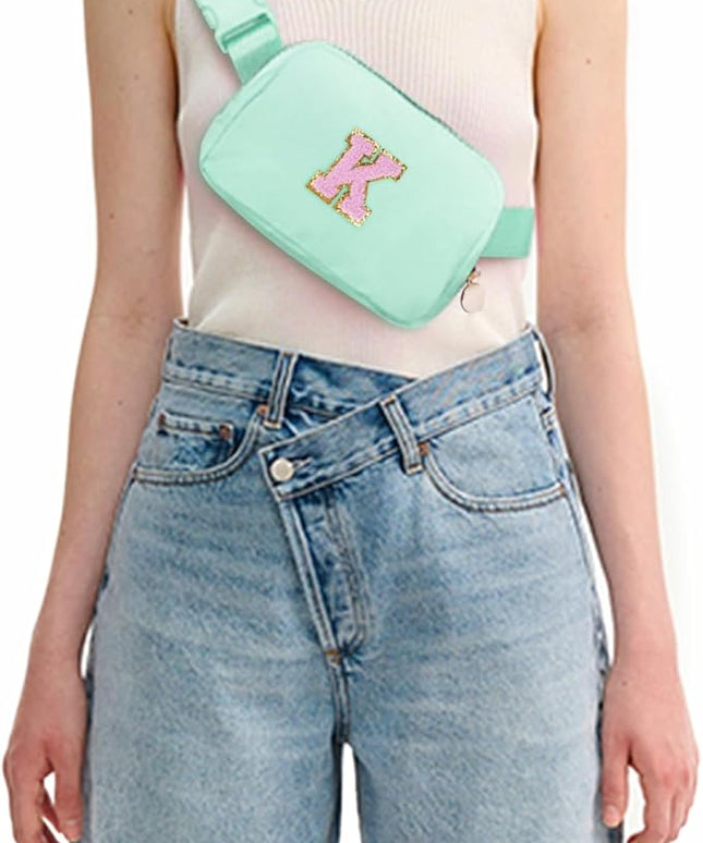 Uygafly Belt Bag Fanny Pack Crossbody Bags with Initials Letter Patch Cute Stuff Birthday Gifts for Teenager Girls Trendy Stuff for Teens | Light Green,K