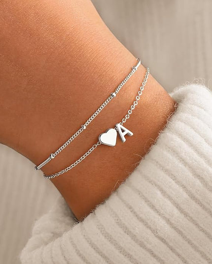 M MOOHAM Valentines Day Gifts for Kids Teen Girls -14K-Gold-Plated Heart Initial A-Z Bracelets for Women Girl Dainty Gold Bracelets Birthday Valentines Gifts for Women Her Teenage Girls Kid Teen Gift