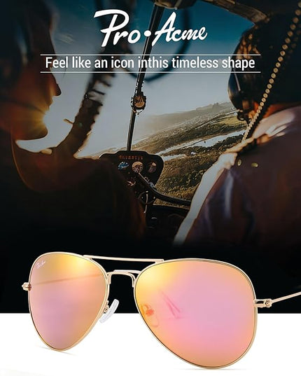 Pro Acme Classic Aviator Sunglasses for Women & Men Glass Lens Metal Frame UV400 Driver Sunglasses