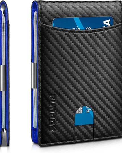 RUNBOX Slim Money Clip Wallets for Men RFID Blocking 11 Card Holder Minimalist Small Leather Bifold Men's Front Pocket Wallet Gift Box