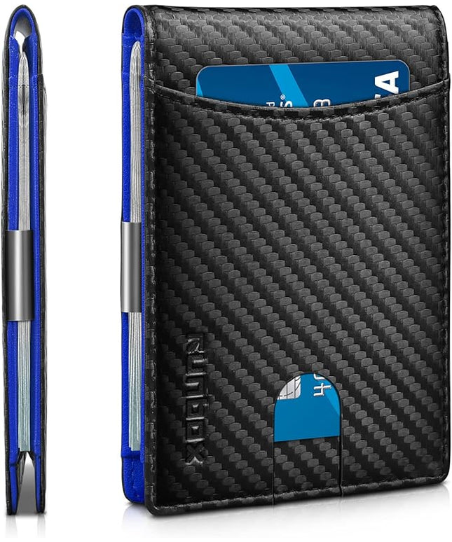 RUNBOX Slim Money Clip Wallets for Men RFID Blocking 11 Card Holder Minimalist Small Leather Bifold Men's Front Pocket Wallet Gift Box