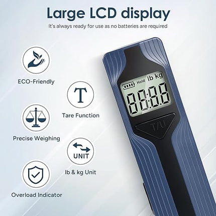 travel inspira Luggage Scale Battery-Free, Travel Essentials, Portable Handheld Digital Suitcase Weight Scale for for Travel Accessories, 110lbs/50kg (Dark Blue)