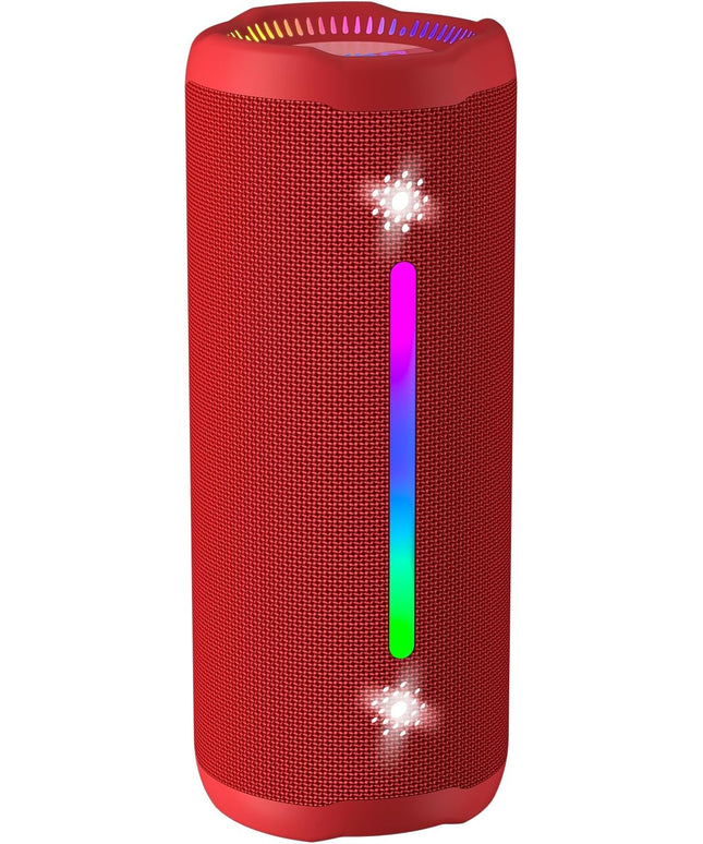 OHAYO Bluetooth Speaker, Portable Wireless, IPX7 Waterproof, Powerful 25W Sound, 24H Playtime, Dual Pairing, Active Bass, Colorful Lights, Bluetooth 5.3, Outdoor Speakers for Home/Party/Beach, Red