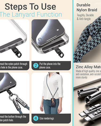 TOP-UP Lanyard – Cell Phone Strap with 240W USB C Charging & Data Cable – Durable Travel Essentials for iPhone 17/16/15