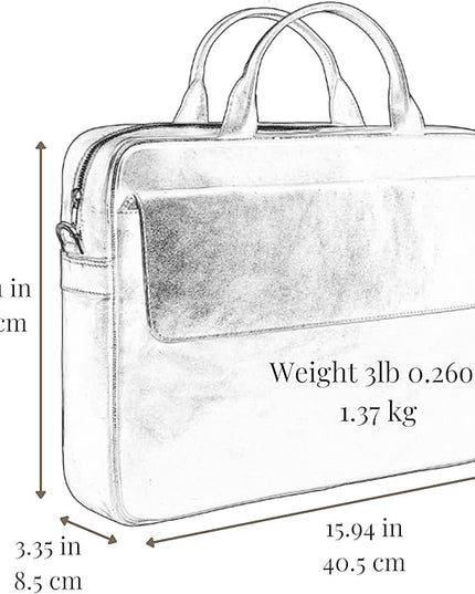 Time Resistance Leather Briefcase - Italian Handmade Leather Laptop Bag - Handbag for Men - Professional Computer Case