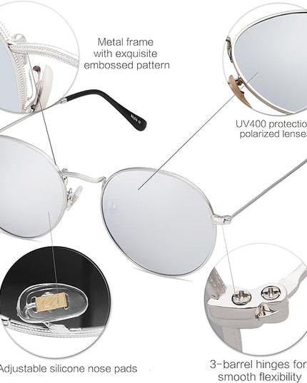 SOJOS Small Round Polarized Sunglasses for Women Men Classic Vintage Retro Shades UV400 SJ1014