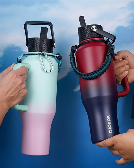 BJPKPK Insulated Water Bottles with Straw Lid, 23oz Metal Water Bottle with 2 lids & Paracord Strap, Double Wall Stainless Steel Vacuum Tumblers, Cups, Mugs, Thermo for Hot& Cold Drinks, Marshmallow