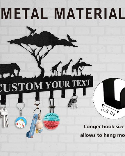 Dyoart Personalized Key Holder for Wall | Custom Name Metal Cabin Key Hooks | Coat Hook Key Rack Wall Mount | Metal Wall Key Holder | Animal Theme African Art Decor for Living Room Hallway Office
