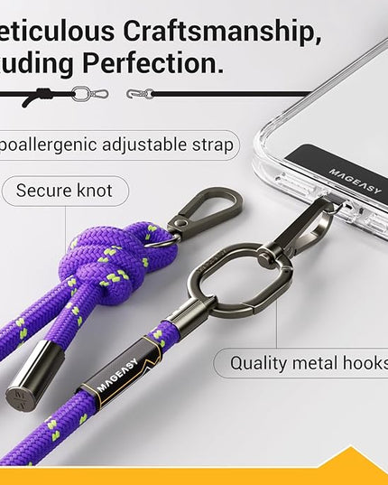 MAGEASY Universal Cell Phone Lanyard - Anti-Theft Thick Rope Crossbody Phone Strap for iPhone 17 Pro Max & Most Smartphones, for Men & Women | 8.3mm Pruple/Green