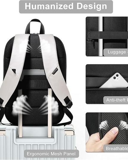 hk Business Backpack for Men 17 Inch,Slim & Expandable Waterproof Travel Laptop Backpack with USB Charger Port (White)