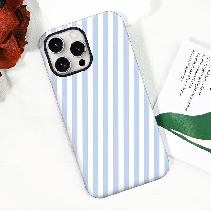 Magnetic for iPhone 16 Pro Max Case Cute Diagonal Stripes Phone Case, Shockproof Slim TPU and Hard PC Protective Phone Cover Compatible with MagSafe Designed for Women Girls,Blue