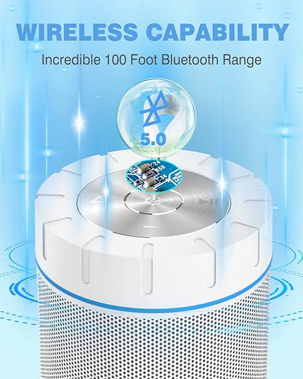 comiso X26 Bluetooth Speaker, IPX4 Waterproof Speakers 360° HD Surround Sound with Punchy Bass, Wireless Dual Pairing, 24H Playtime, Portable Speaker for Shower, Home, Outdoor, Camping, Beach-White