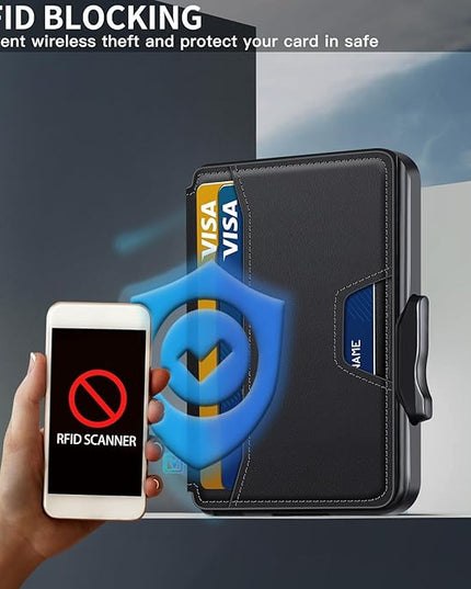 SEMORID Wallet for Men, Mens Wallet Minimalist Slim Wallet, RFID Blocking Smart Pop Up Wallet with Money Clip & ID Window, Metal Compact Wallet, Aluminum Credit Card Holder Wallet