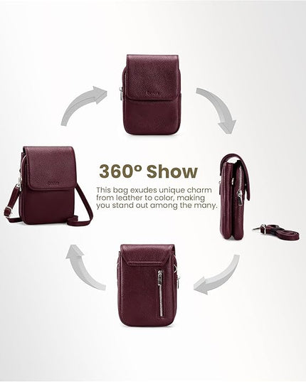 befen Genuine Leather Small Crossbody Bags for Women, Cell Phone Cross body Purse Bag with RFID Blocking Card Slots
