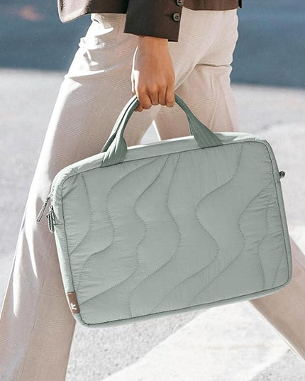 tomtoc 13-14 Inch Protective Puffy Laptop Carrying Bag for Women, Lightweight Laptop Briefcase Fits 14-inch MacBook Pro M5 2025 & Other 13"/14" Computers, Work Bag Case Handbag with Organized Storage
