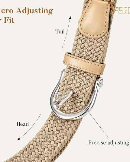 JASGOOD Women Elastic Braided Woven Belt Stretch Canvas Casual Belt 1.4'' for Golf Jeans Pants