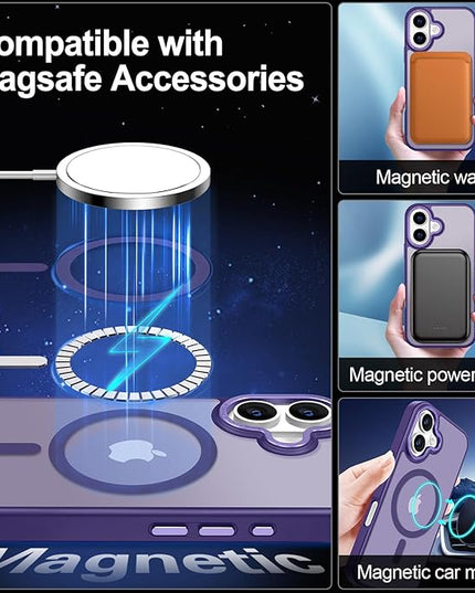 Hython Case for iPhone 16 Plus Case Magnetic Translucent Matte Phone Cases 6.7" [Compatible with MagSafe] Thin Slim Fit Shockproof Bumper Hard Protective Cover for Women Men Girls, Deep Purple