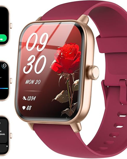 Smart Watches for Women/Men, Smart Watch for Android Phones and iPhone Compatible, Alexa Built-in, 1.8" Fitness Watches for Women, IP68 Waterproof/Bluetooth Call, Heart Rate/Sleep Monitor, Red