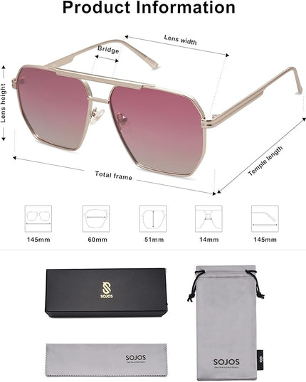 SOJOS Retro Oversized Square Polarized Sunglasses for Women Men Vintage Shades Classic Large Metal Sun Glasses