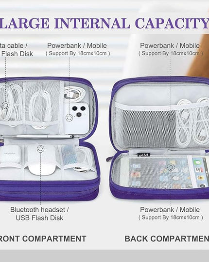 FYY Electronic Organizer, Large Travel Cable Organizer Bag Pouch Electronic Accessories Carry Case Portable Waterproof Double Layers All-in-One Storage Bag for Cable, Cord, Charger, Purple