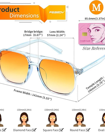 FEISEDY Retro Square Aviator Sunglasses Women Men 70s Vintage Trendy Plastic Frame Sun Glasses B2835