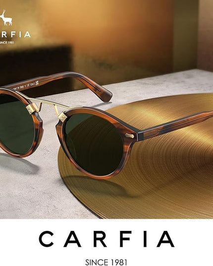 CARFIA Small Face Acetate Polarized Sunglasses for Women UV Protection, Retro Double Bridge Eyewears Metal Brow Round Sunnies