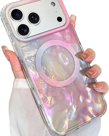 Cute Case for iPhone 17 Pro Case for Women Girls [Compatible with Magsafe] with Translucent Pearl Pattern Design, Aesthetic Girly Magnetic Protective Phone Cover, Pink